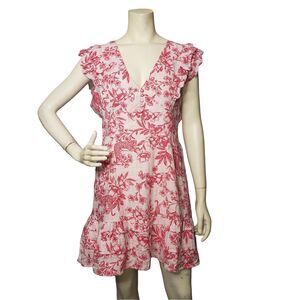 BETSEY JOHNSON Pink and White Floral V Neck Cotton Summer Dress Womens Size XL